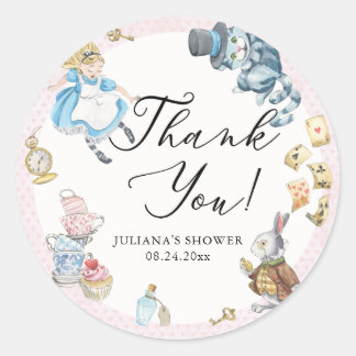 Pegatina Redonda Alice in Wonderland Whimsical Shower