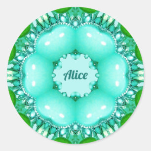 Pegatina Redonda ALICE ~ Modelo fractal brillante abstracto ~ Clási