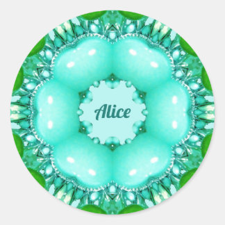 Pegatina Redonda ALICE ~ Modelo fractal brillante abstracto ~ Clási
