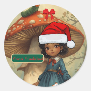 Pegatina Redonda Alice País de las Maravillas Oruga Navidad