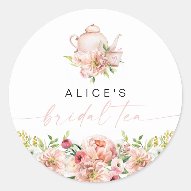 Pegatina Redonda ALICE Rubor Floral Bridal Tea Fiesta Brunch Ducha (Anverso)