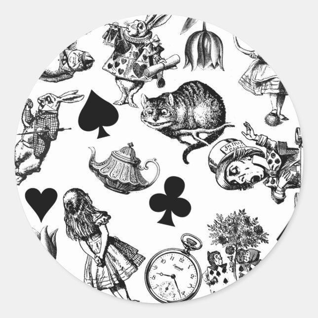 Pegatina Redonda Alice White Rabbit Wonderland Classic (Anverso)