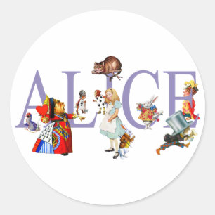 PEGATINA REDONDA ALICE Y AMIGOS EN WONDERLAND