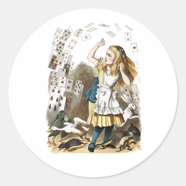 Pegatina Redonda Alice y las Cartas (Anverso)