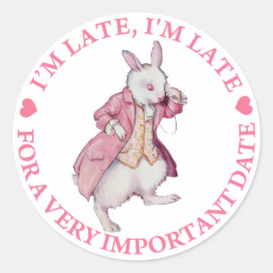 PEGATINA REDONDA ALICE'S WHITE RABBIT DICE: "ESTOY TARDE, YO ESTOY
