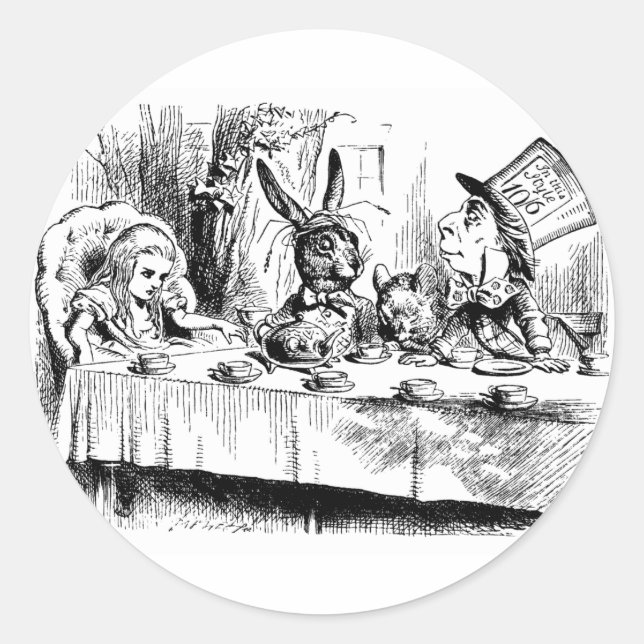 Pegatina Redonda Alicia en el Fiesta del té malo (Anverso)