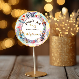 Pegatina Redonda Alicia en el maravilloso bebé ducha gracias