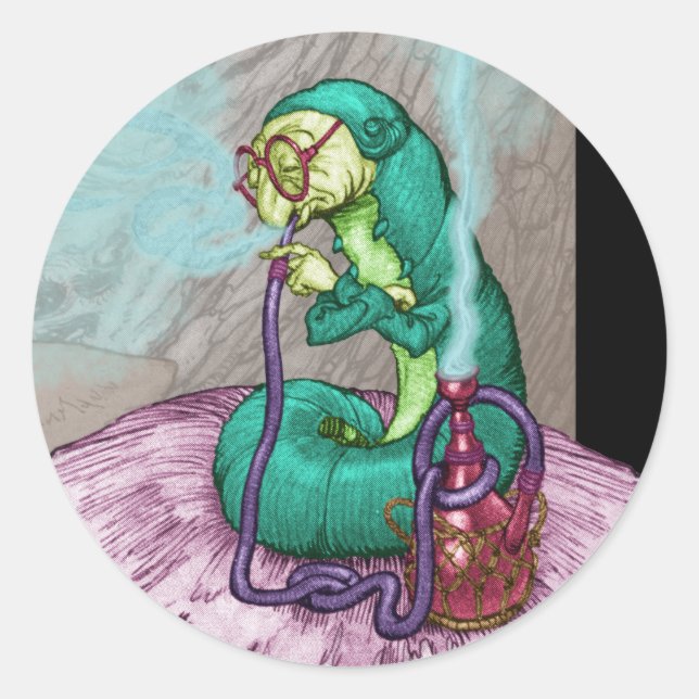 Pegatina Redonda Alicia en el país de las maravillas - La oruga (Anverso)