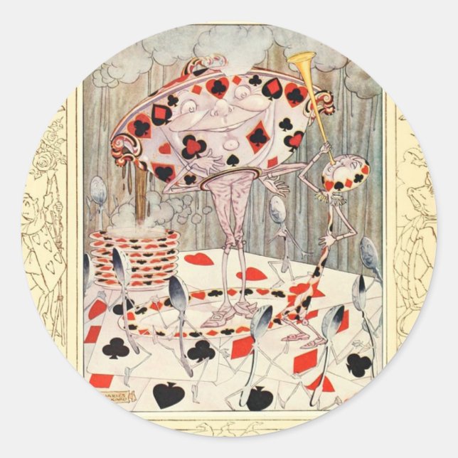 Pegatina Redonda Alicia en la batalla de cartas de maravillas (Anverso)