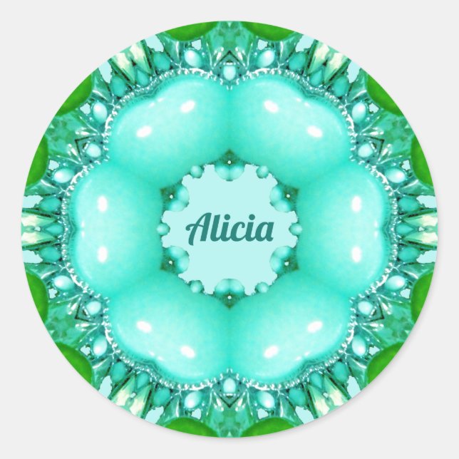 Pegatina Redonda ALICIA ~ Modelo fractal brillante abstracto ~ (Anverso)