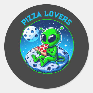 Pegatina Redonda Alien amante de la pizza en la luna | Fun Cosmic