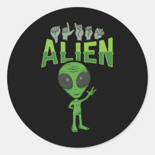 Pegatina Redonda Alien Asl Hand Gesture Deaf Hearing Loss Sensibili