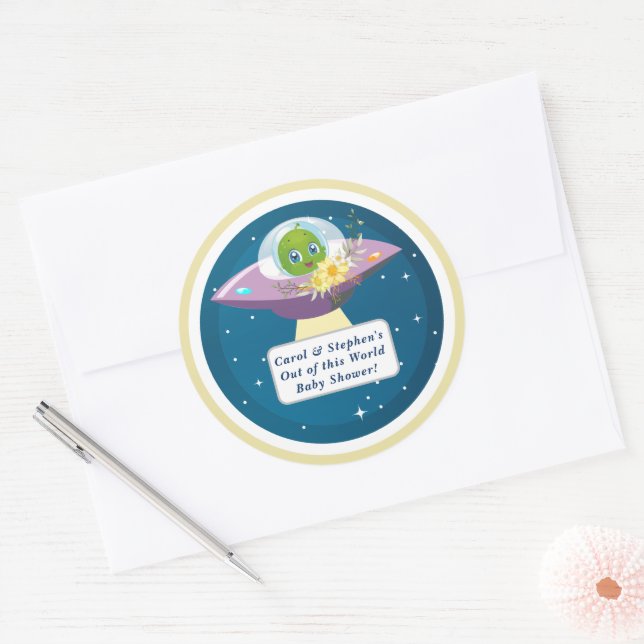 Pegatina Redonda Alien Baby Shower (Sobre)