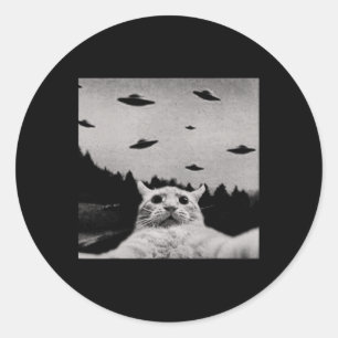 Pegatina Redonda Alien Cat Ufo - Classic Fit