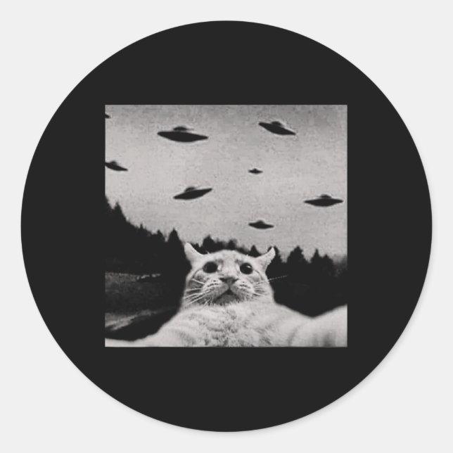 Pegatina Redonda Alien Cat Ufo - Classic Fit (Anverso)