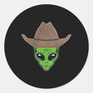 Pegatina Redonda Alien Cowboy Gorra Fun Halloween Regalo Para El Es
