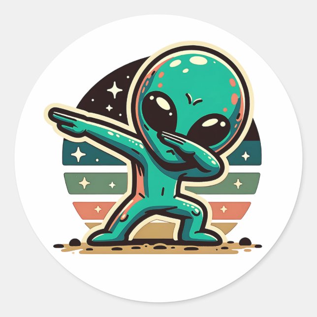 Pegatina Redonda Alien Dabbing extraterrestre divertida (Anverso)