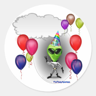 Pegatina Redonda Alien del partido del cumpleaños que habla