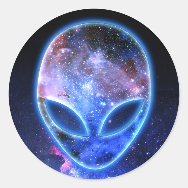 Pegatina Redonda Alien en el espacio (Anverso)