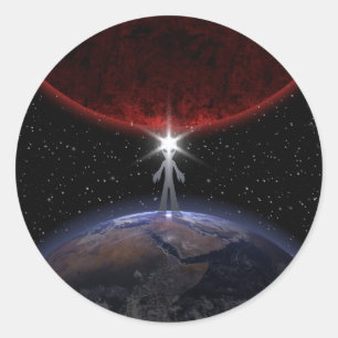 Pegatina Redonda Alien Entre Los Planetas