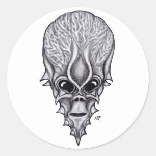 Pegatina Redonda Alien Face , reconstrucción facial de cráneo afric