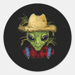 Pegatina Redonda Alien Farmer UFO Alien Espacio Ultraterrestre Love