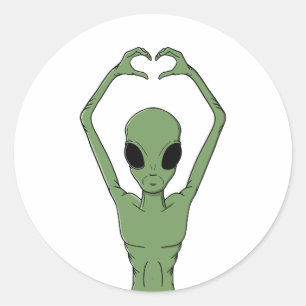Pegatina Redonda Alien Heart Pose