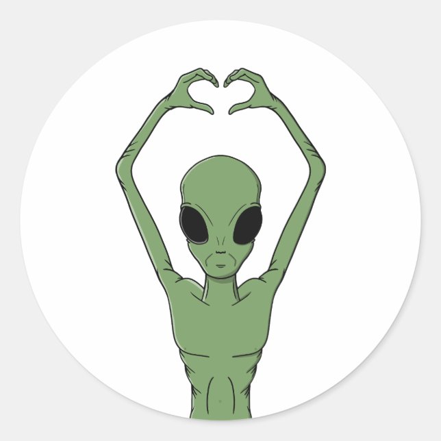 Pegatina Redonda Alien Heart Pose (Anverso)