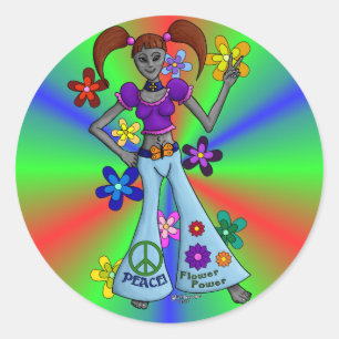 Pegatina Redonda Alien Hippy Round