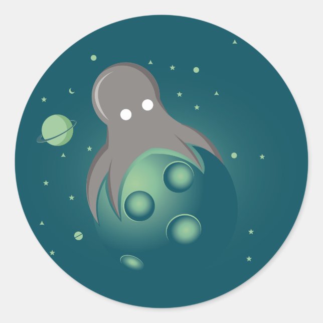 Pegatina Redonda Alien Octopus (Anverso)