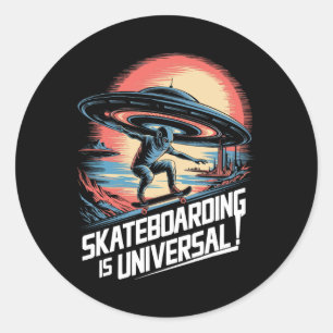 Pegatina Redonda Alien Ovni Skater Skateboarding Es Universal Cienc