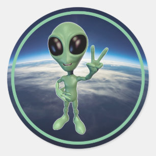 Pegatina Redonda Alien - Paz contra Rótulo