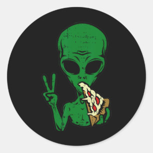 Pegatina Redonda Alien Pizza comiendo paz área de diversión 51 Hall