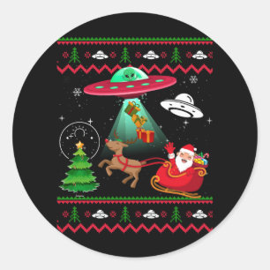 Pegatina Redonda Alien Santa UFO Abducción Navidades feos Sweater S