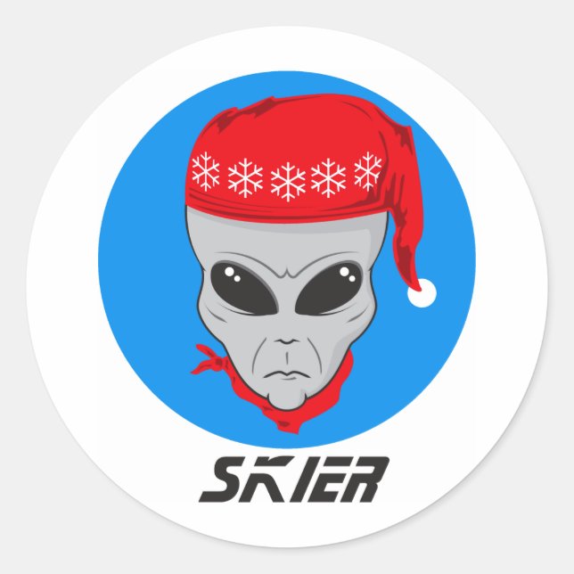 Pegatina Redonda Alien Skier (Anverso)