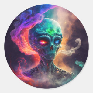 Pegatina Redonda Alien Skull