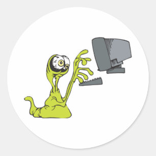 Pegatina Redonda alienígena blob de computadora verde escribiendo