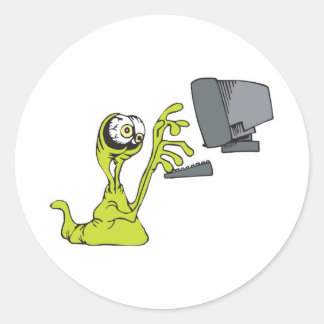 Pegatina Redonda alienígena blob de computadora verde escribiendo