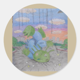 Pegatina Redonda Alienígena cayó del platillo volante de OVNI Roswe