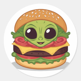 Pegatina Redonda Alienígena de Hamburguesa – Arte Divertido de Pers