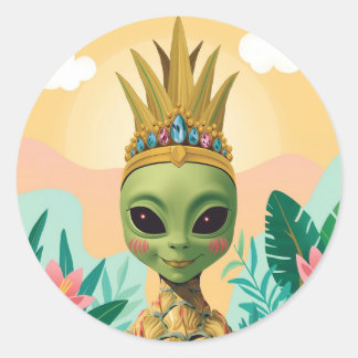 Pegatina Redonda Alienígena de Piña – Arte de Fruta Divertida Tropi