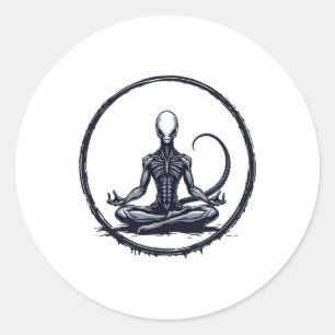 Pegatina Redonda Alienígena Meditando Parodia Divertida de Terror d