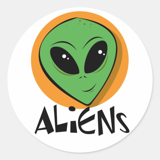 Pegatina Redonda Alienígena Pequeño Verde (Anverso)