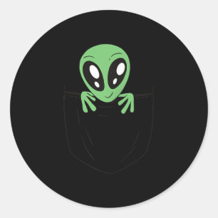 Pegatina Redonda Alienígena Verde En Un Gráfico De Ciencia Ficción