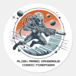 Pegatina Redonda Alienígenas armados peligrosos