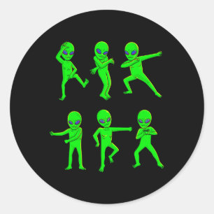 Pegatina Redonda Alienígenas bailarinas Halloween Green Alien baila