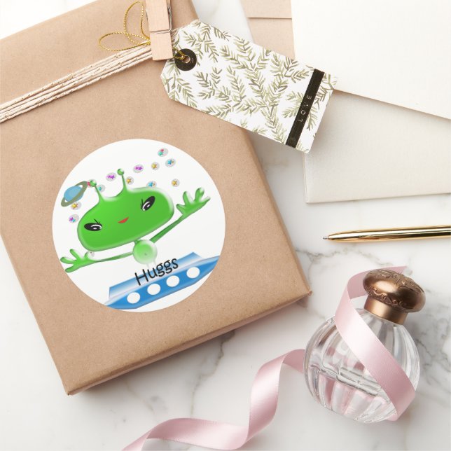 Pegatina Redonda Alienígenas del espacio ultraterrestre verde lindo (Regalar)