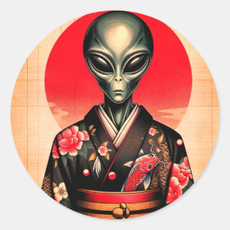 Pegatina Redonda Aliens and Dawn in Japan