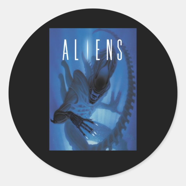 Pegatina Redonda Aliens Xenomorph Blue Light (Anverso)
