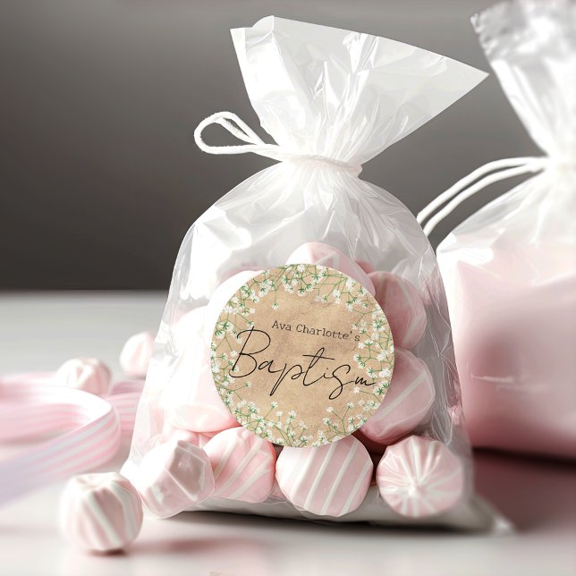 Pegatina Redonda Aliento de Bebé Aguaflor Cute Flores Boho Bautizo (Subido por el creador)